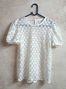 See-through Floral Lace Top White