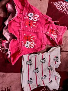 Kids Pink Dress & Striped Mickey Tee Set