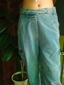 Vintage High-Waisted Denim Cargo Pants