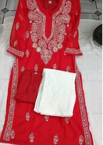 Red Embroidered Kurta Set