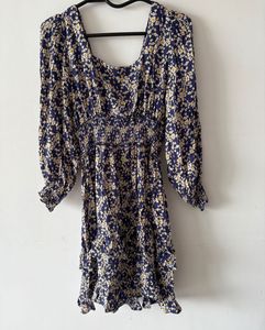 Blue Floral Backless Dress