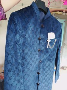 Navy Blue Studded Sherwani Suit With Patiala Pant