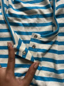 MANGO Striped 3/4 Sleeve Top