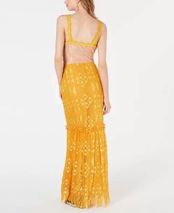 FOXIEDOXTwo-tone Crochet Maxi Gown In Yellow/ivory