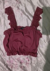 Burgundy Lace Trim Crop Top