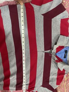 Grey Striped Polo Tshirt Men
