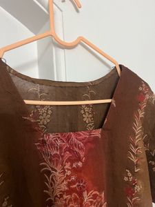Floral Brown Kurta (with salwar and chunni)