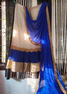 Elegant Blue and White Lehenga Skirt