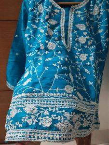 Blue Tussar Silk Kurti with Embroidery 💙