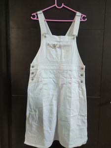 White Denim Dungaree With Pockets