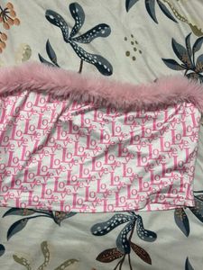 Pink Fur Trim Tube Top