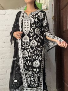 Elegant Black & White Embroidered Suit