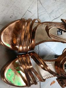 Metallic Platform Heels with Bow Detail