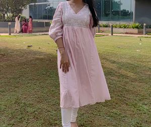 Pink Embroidered Babydoll Dress