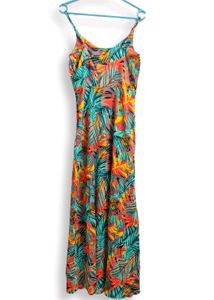 Tropical Printed Sleeveless Crepe Maxi Dress
