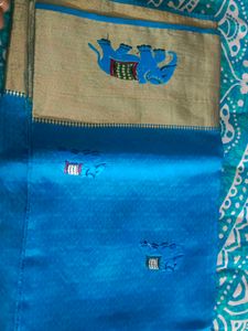 Elegant Blue Saree with Gold Border