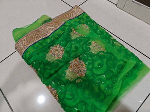Green Embroidered Net Dupatta 1 Mitter