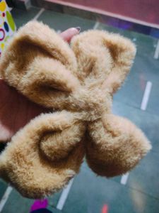 Fuzzy Beige Hair Tie