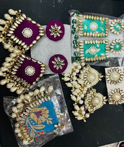 4 Pair Earrings Combo Hands Made Fabric Earring