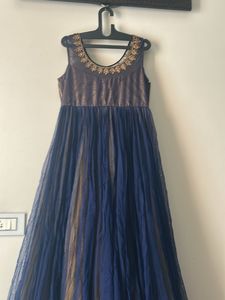 Elegant Blue &amp; Gold Ethnic Gown L size