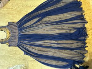 Elegant Navy Blue Embroidered Gown Golden And Roya