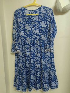 Blue & White Floral Print Dress