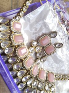 Pink Kundan Necklace &amp; Earring Set