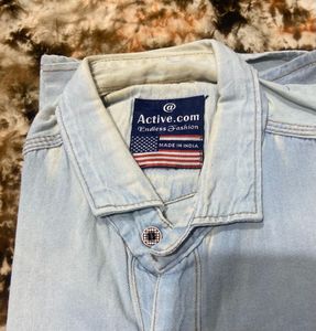 Denim Shirt With White T-shirt Attached💎🤍