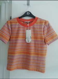 Zara Multi Coloured Textured T Shirt Size L