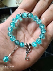 Blue Beaded Bracelet with Key Charm