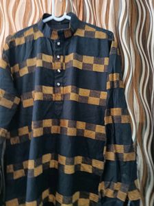 Pure Cotton Black with Golden Horizontal lining Mens Kurta with Length 39 ,Chest 22 ,Waist 20
