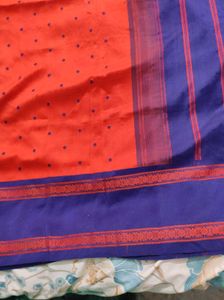Rust And Blue Zero Zari Korvai Kanchipuram