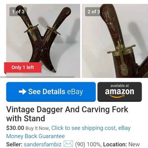 Vintage kashmiri Dagger And Carving Fork with Stan