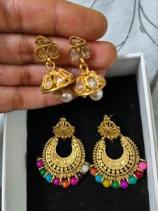 Kundan Jhumka and chand bali multicolour  Earrings