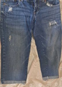 Ripped Denim Capri Shorts
