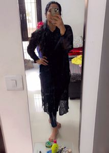 Chikankari Black Straight Kurti