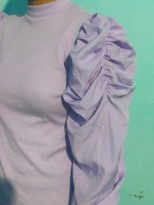Lilac Puff Sleeve Mock Neck Top