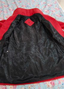 Red Wool Coat with Rosette Detail (Size 34)