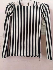 White And Black Striped Top.