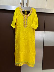 Festive Yellow Organza Kurta N Pants