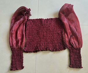 Burgundy Sheer Sleeve Top
