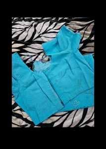 Blue Saree With Stiched Blouse
