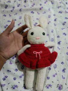 Crochet Bunny Doll in Red Dress