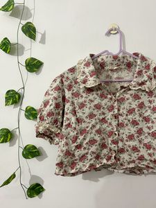 Floral Collar Crop Top/ Size: M