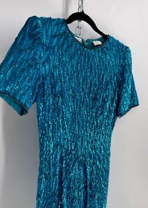 vintage Laurence Kazar turquoise sequin dress
