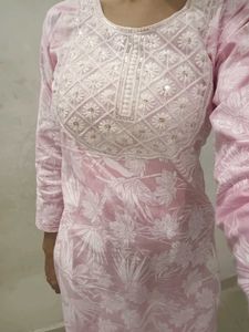 Pink Floral Embroidered Kurti
