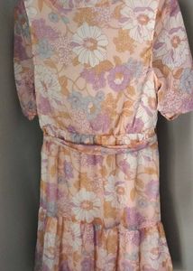 Pastel Floral Ruffle Collar Tiered Dress