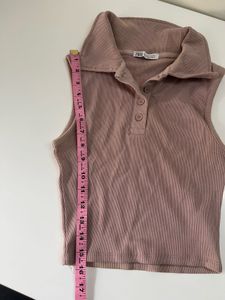 Zara Mauve Ribbed Collar Top