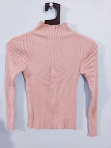 Pink Ribbed Highneck Top