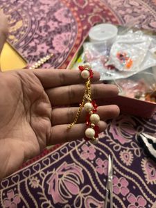 Handmade white - red Beaded Bracele